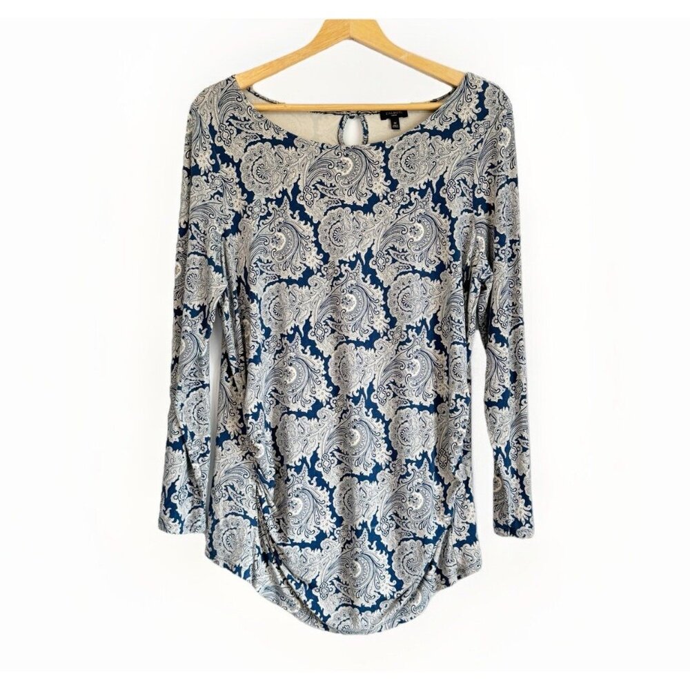 Talbots Blue Paisley Tunic Top Women’s 1X Long Sleeve Whimsigoth Artsy Mature